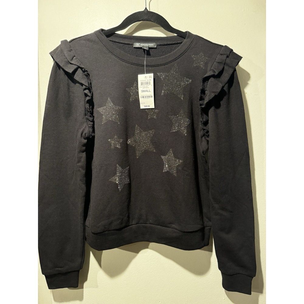 INC International Concepts Black Sweater with Silver Stars. NWOT